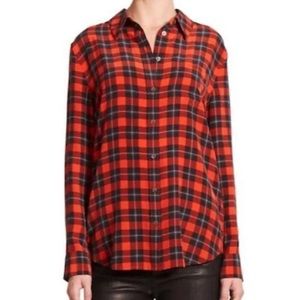 Equipment red and black plaid long sleeve shirt blouse size L